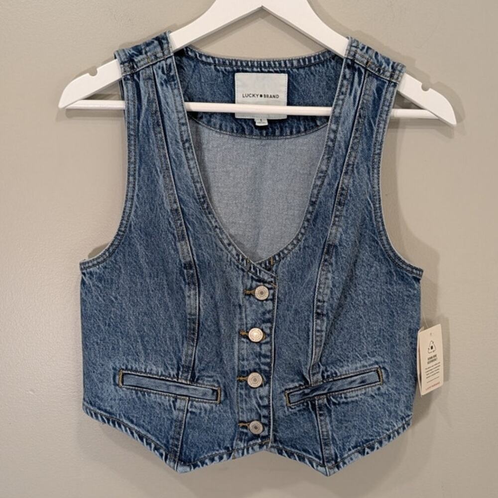 Lucky Brand Vest Denim Western Southwest CottageCore BBQ Rodeo Festival - Size S